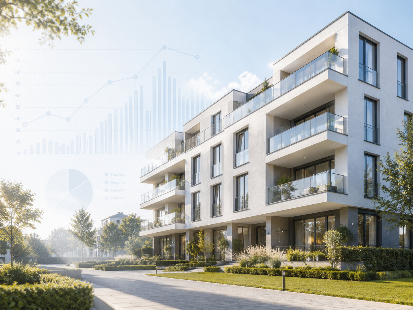Moderne Wohnanlage mit Datenvisualisierung